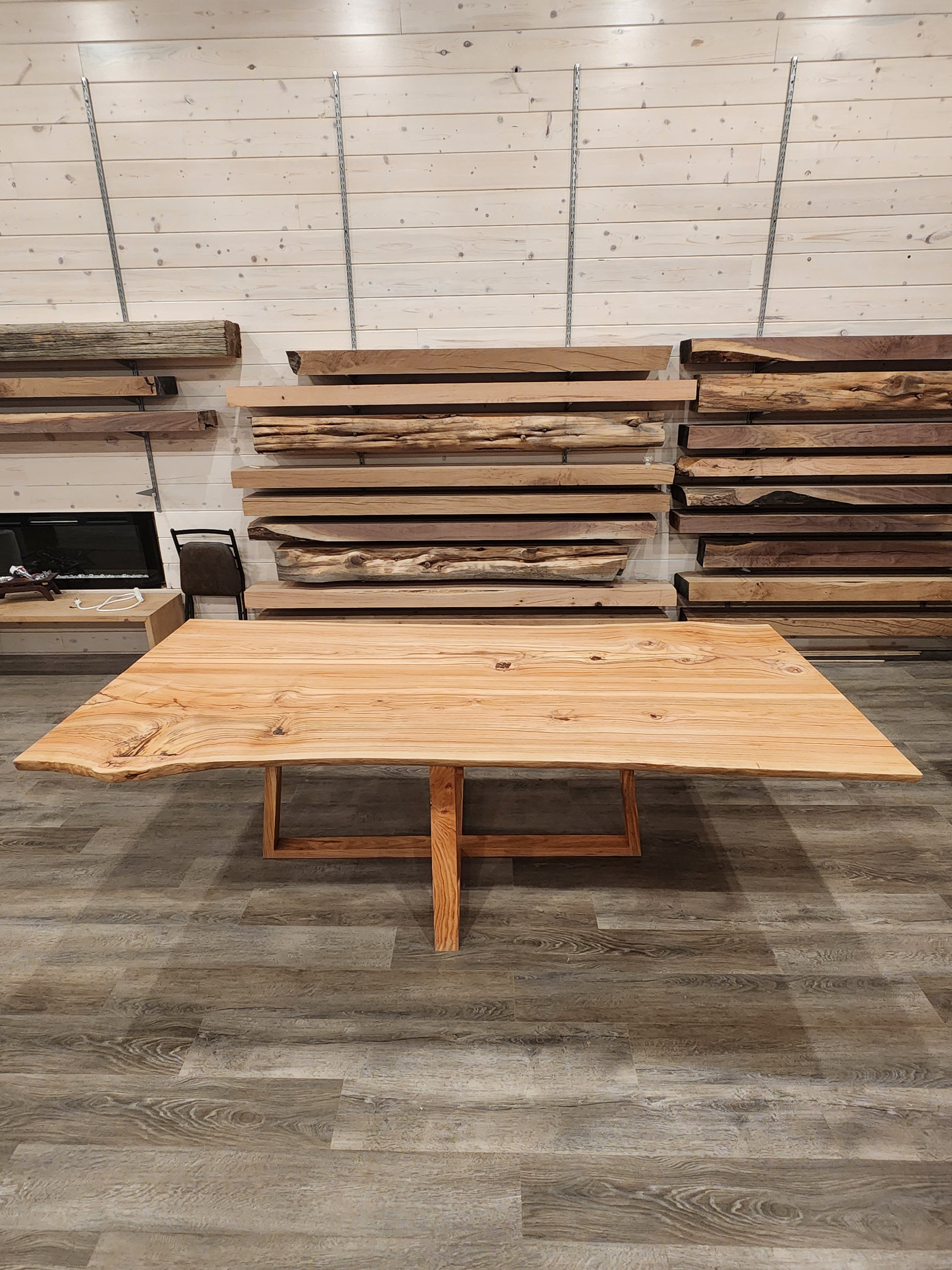 front view of red oak dining room table