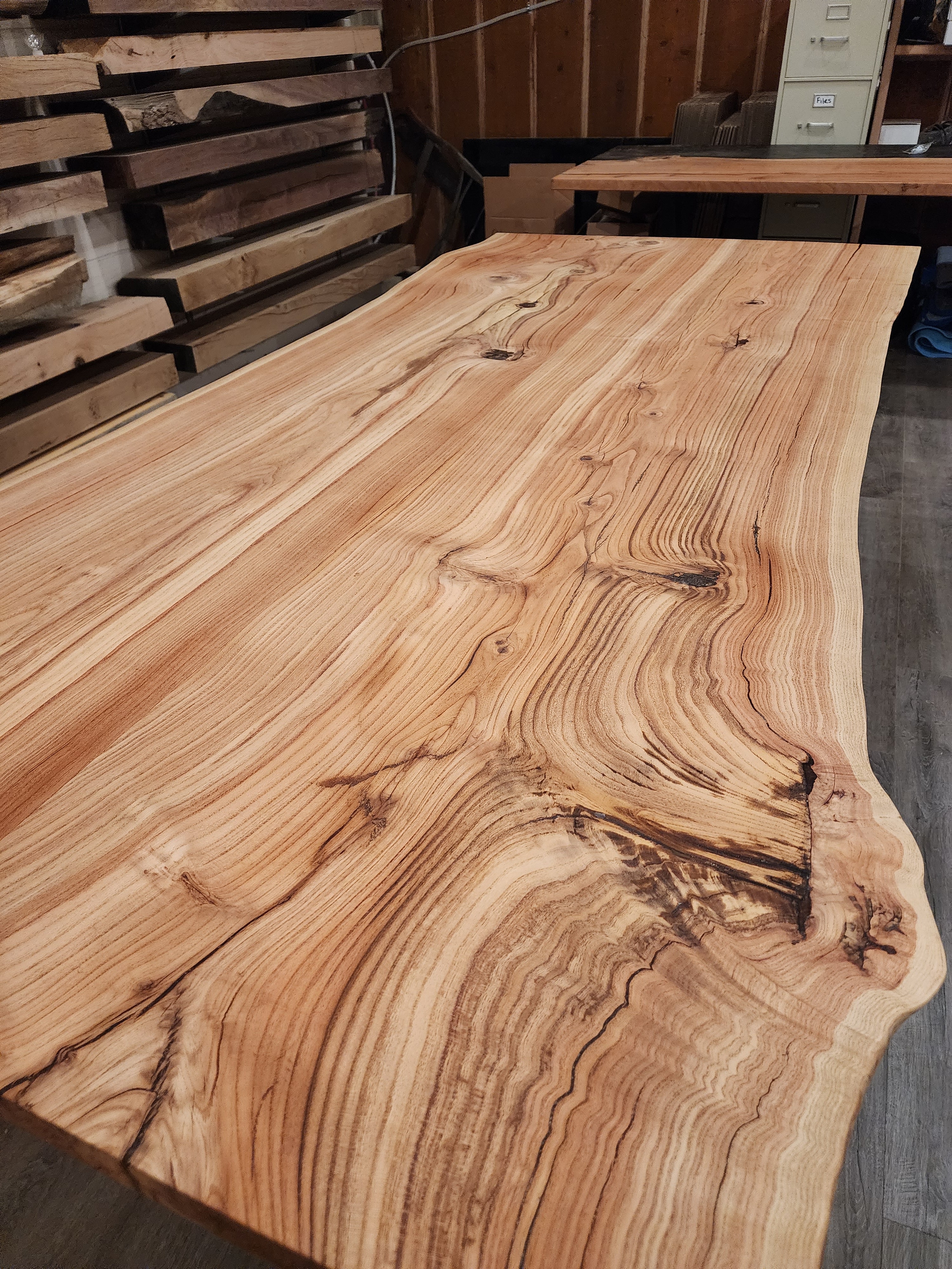 front view of red oak dining room table