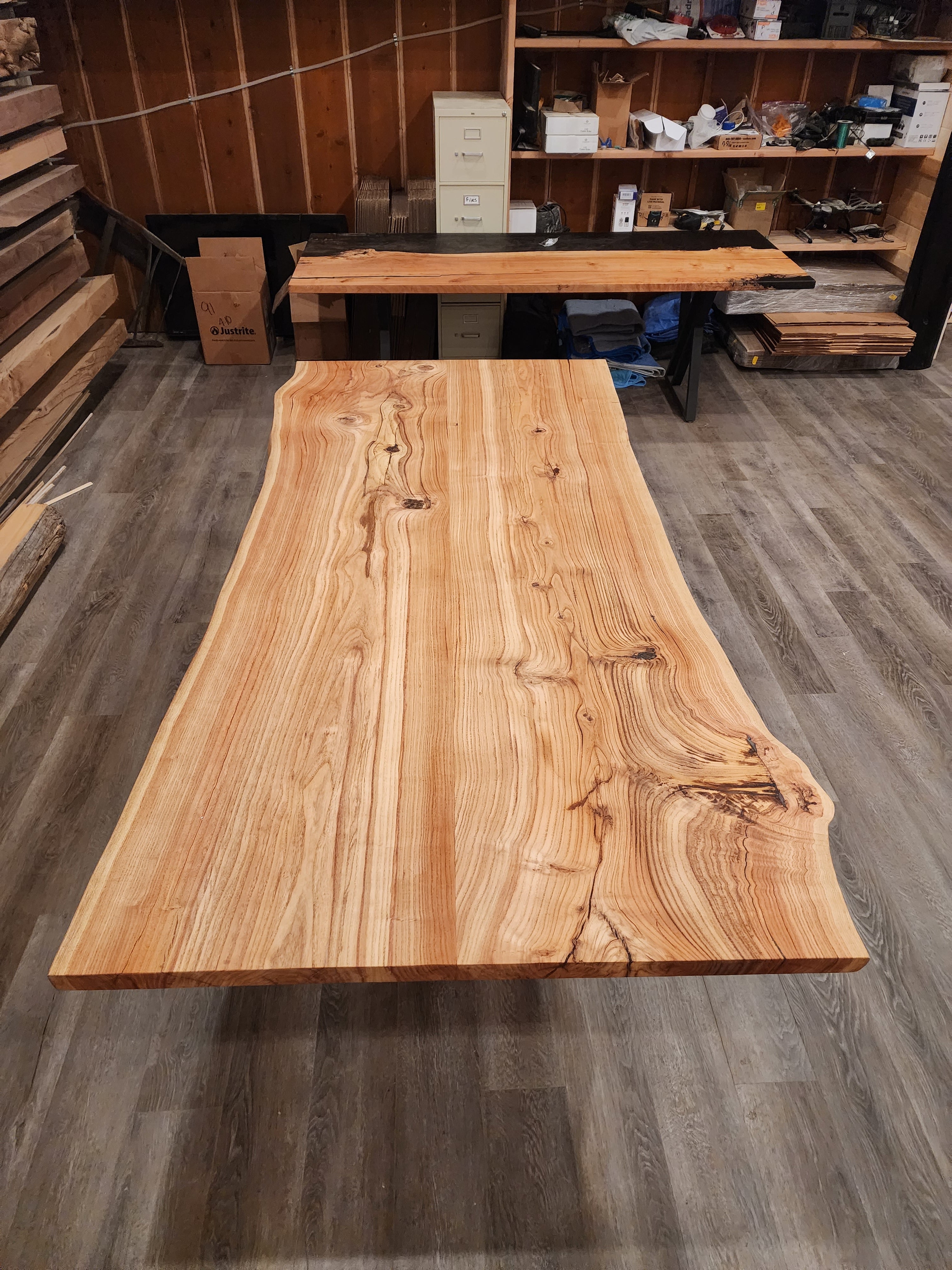 front view of red oak dining room table