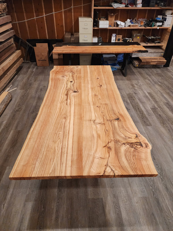 front view of red oak dining room table