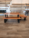 front view of jatoba wood epoxy river dining table set