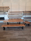 front view of monkey pod wood epoxy river dining table set