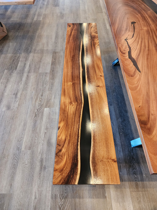 front view of 6' long epoxy river table bench. Dining room table, Desk table, coffee table, bench.