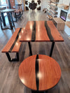 front view jatoba wood epoxy river dining table set