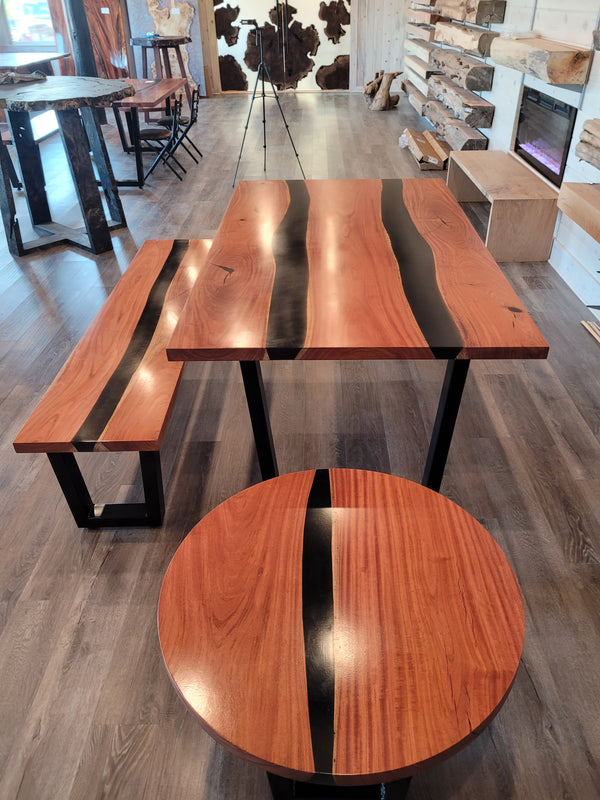 front view jatoba wood epoxy river dining table set
