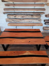 front view jatoba wood epoxy river dining table set