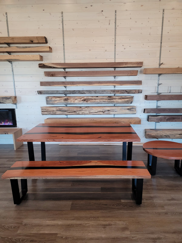 front view jatoba wood epoxy river dining table set