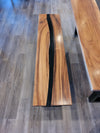 front view monkey pod wood epoxy river dining table set