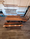front view monkey pod epoxy river dining table set.