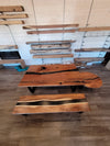 front view monkey pod epoxy river table dining table set.