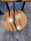 front view monkey pod epoxy river table dining table set.