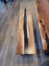 front view monkey pod epoxy river table dining table set.