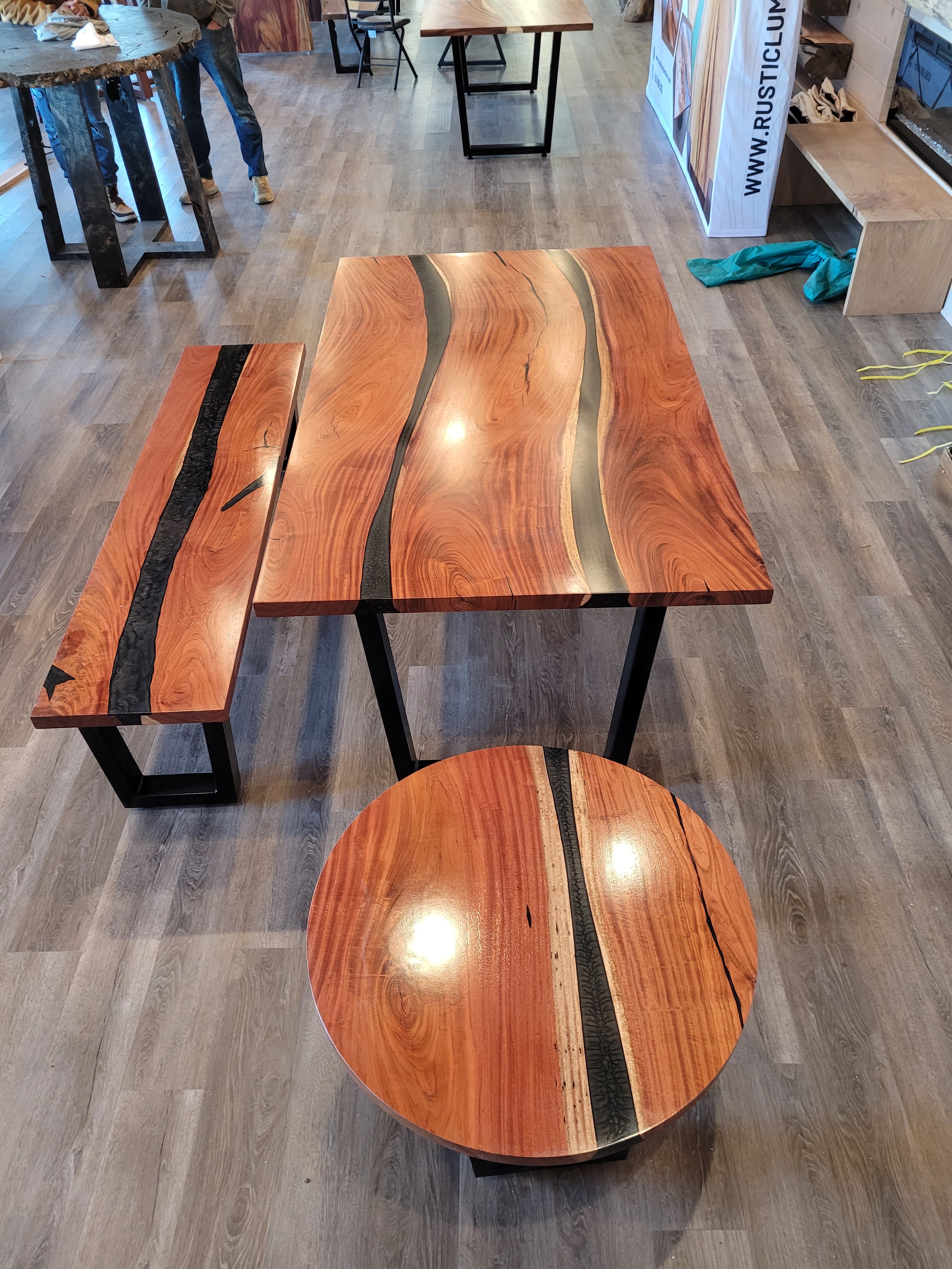 Jatoba black metallic epoxy river table set 6' - Main Image