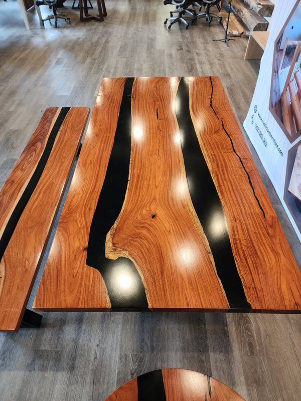 Jatoba black tint epoxy river table set 7'